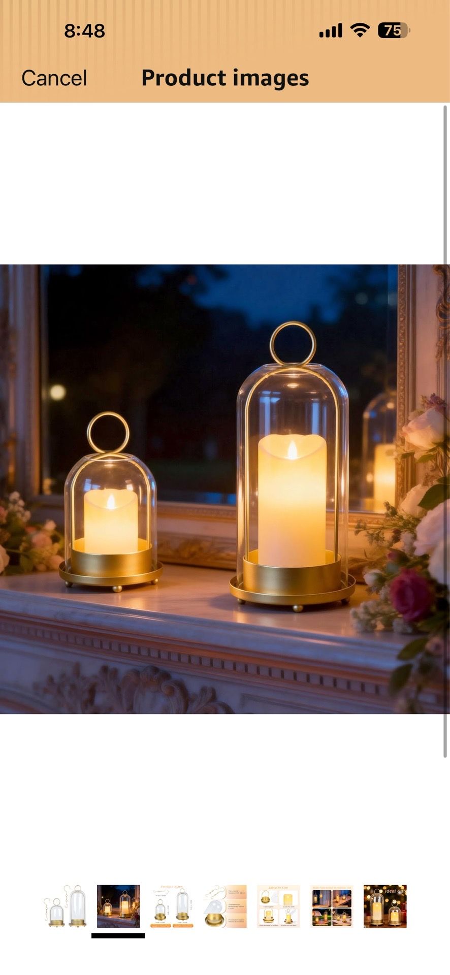 Hurricane Glass Candle Holders, Set of 2 Metal Candle Holder with Handmade Sturdy Glass Dome, Candle Lantern for Pillar Candles, Plants, Table Centerp