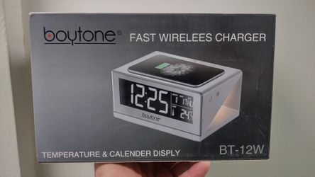Boytone BT-12W Fast Charge Wireless Charger Clock Alarm Weather Calendar Brand New