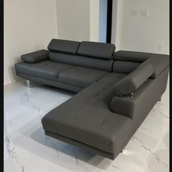 Sectional sofa grey faux leather Modern