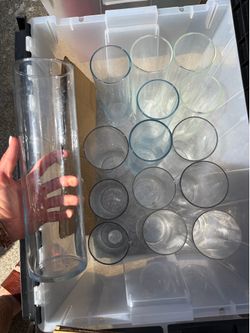 15 extra large glass votive candle holders used for wedding decor.