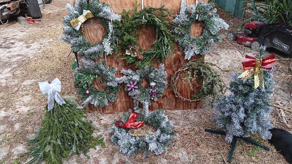Home-Made / Handmade Mini Christmas Trees And Wreaths
