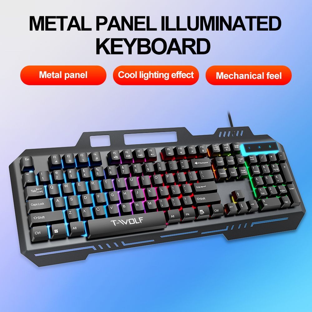 T-WOLF T16 Mechanical Feeling Keyboard USB Wired LED Backlight with Aluminium for the Desktop Computer Games