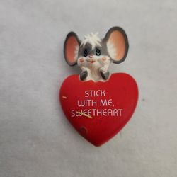 Enesco Mouse Red Heart Let's Stick Together Valentine Love Vintage Pin 1980