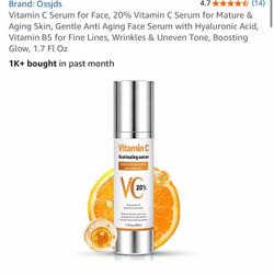 Vitamin C Serum for Face, 20% Vitamin C Serum for Mature & Aging Skin, Gentle Anti Aging Face Serum with Hyaluronic Acid, Vitamin B5 for Fine Lines, W