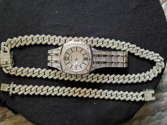 Invicta Iced Out Watch with Cuban Link Chain Set