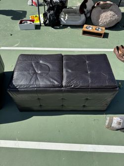 Black Leather Storage Ottoman Bench