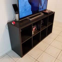 WOODEN TV STAND WITH SHELVES
