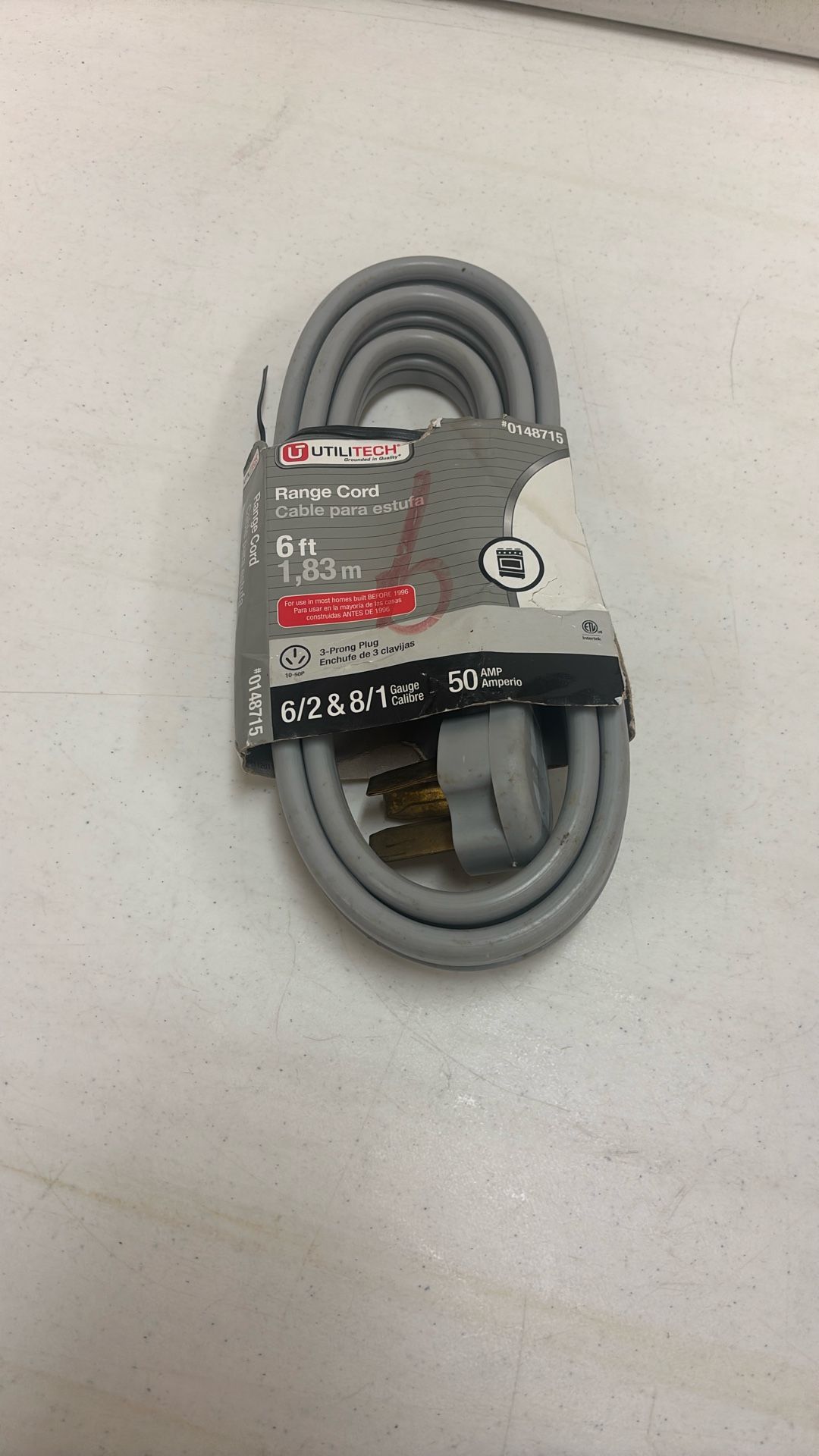 Range Or Dryer Cord, New 6 Foot50 Amp,3 Flat Blades