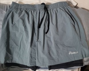 PUDOLLA Men's 2-in-1 Athletic Shorts with Liner - Size [M] - Gray