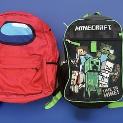 Boys Backpacks Bundle X2 Minecraft and Among Us School Bags For Kids