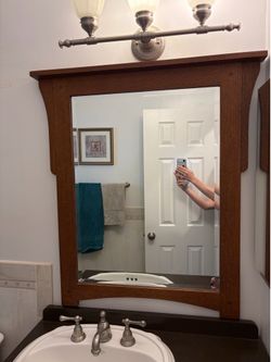 Bathroom Mirror with Wooden Frame