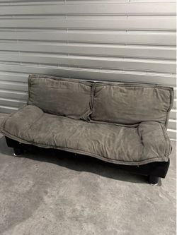 Grey Convertible Futon Sofa Bed – Adjustable Pillow Arms & Backrest