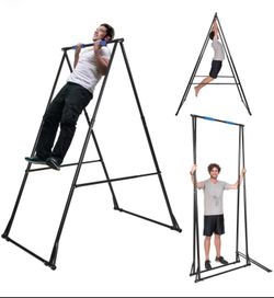 High Folding Pull Up Bar Stand Sturdy Power Tower Workout Station for Home Gym. Bar and inversion boots included.