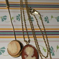#1595, TRIFARI VINTAGE CAMEO PIN AND NECKLACE
