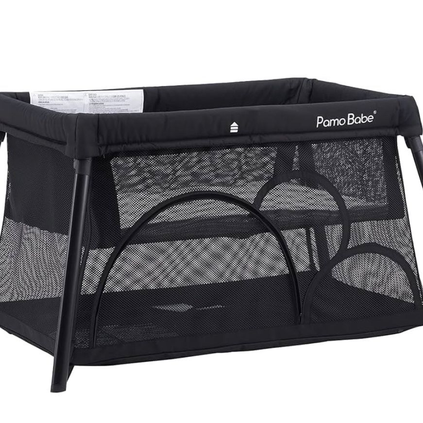 Pamo Babe Travel Crib, Portable Crib for Baby Lightweight Baby Travel Playpen, Foldable Travel Playard with Comfortable Mattress for Babies (Black