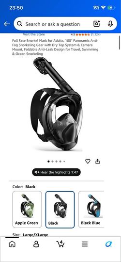 Full Face Snorkel Mask for Adults, 180° Panoramic Anti-Fog
