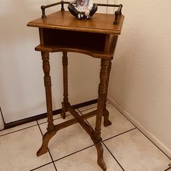 Table side French accent table pedestal solid oak