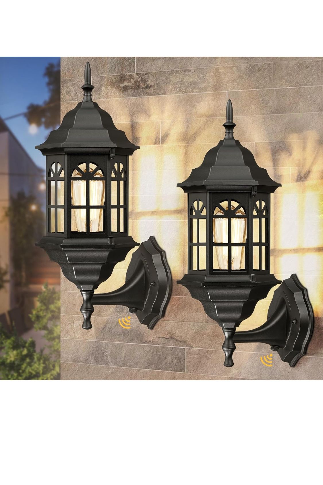 Dusk to Dawn Outdoor Wall Porch Lights 2-Pack, 17'' Extra Large Exterior Waterproof Wall Sconce Light Fixture, Black Wall Lantern Wall Mount Lighting
