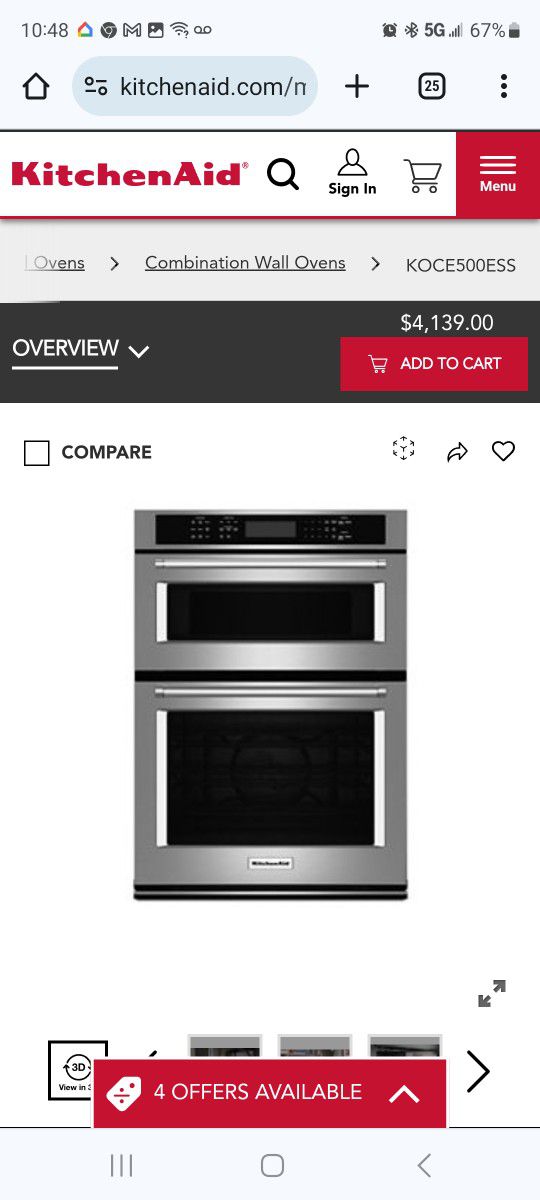 Kitchen Aid 30" Combination Wall Oven  with Even Heat  True Convection  (Lower Oven) 