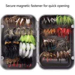 Fly Fishing Flies Kit Fly Assortment Trout Bass Fishing with Fly Box 64pcs with Dry/Wet Flies, Nymphs, Streamers, Popper