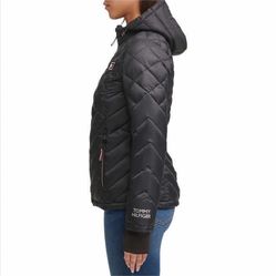 Tommy Hilfiger Puffer Women's Size Small Quilted Black Jacket Coat Thumbholes