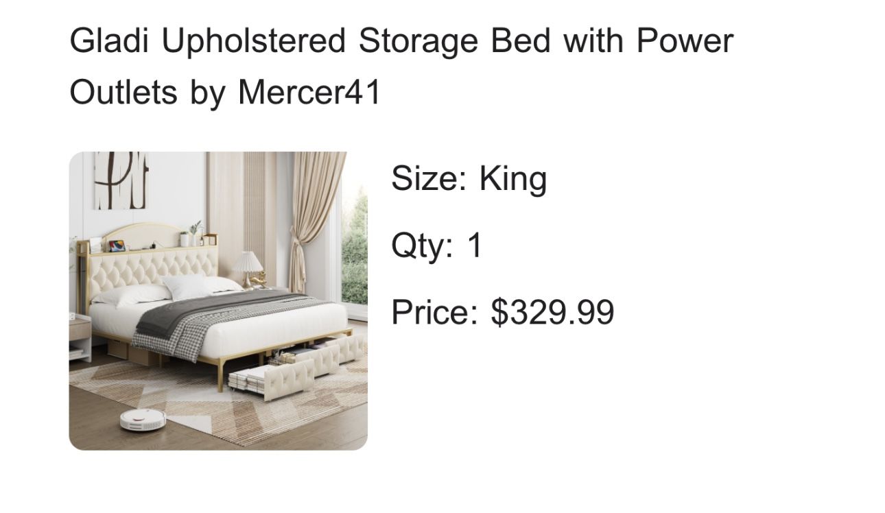 King Upholstered Storage Bed With Power Outlets
