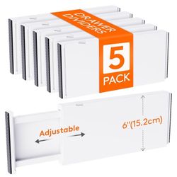 Lifewit 5 Pack Drawer Dividers Plastic 6" High, 13.5-22" Adjustable Drawer Organizers for Clothes, Expandable Dresser Separators in Bedroom/Bathroom/K