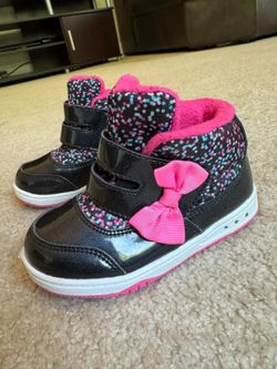 Toddler Girls High-Top Bow Sneakers Size 10 in Black and Pink