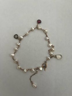 Freshwater Pearl Wire-Wrapped Bracelet with Gemstone Drops