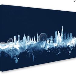  London England Skyline Navy - Graphic Art on Canvas