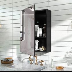 Black medicine cabinet with mirror - 17.7 × 13.8 inches, black aluminum, surface/wall-mounted black aluminum medicine cabinet with storage for bathroo