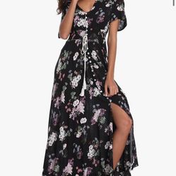 Women Floral Maxi Dress - Casual, Black 