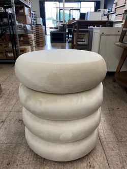 SONGMICS Makeup Stool Round Storage Pouf Padded Footrest Removable Lid - Cream White