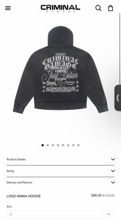 Criminal Damage Logo Mania Hoodie Washed Gray Size L