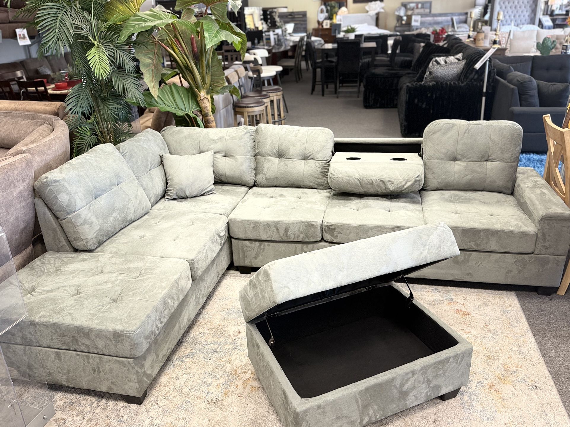 3 Pc Reversible Sectional Sofa Set W Storage Ottoman 