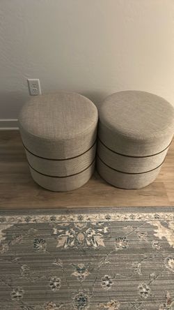Set of 2 Round Upholstered Ottomans