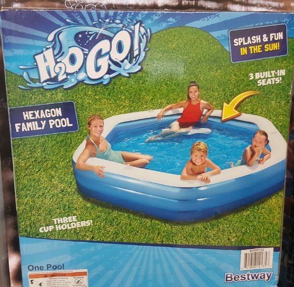 H2O GO Bestway Hexagon Family Pool Inflatable Top Ring Swimming Pools