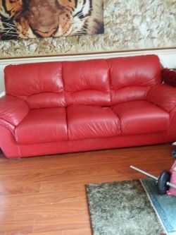 Red leather couch, geniune leather