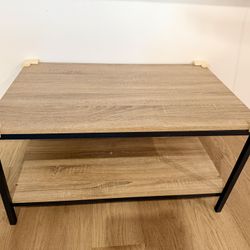 Two-tier wood coffee table with metal frame
