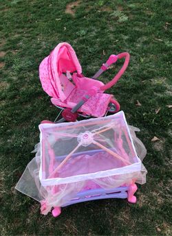 Doll stroller and a bed.