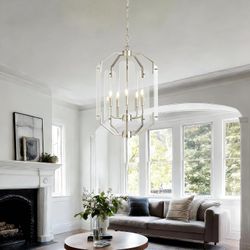 Farmhouse Chandelier for Dining Room, 5-Light Brushed Nickel