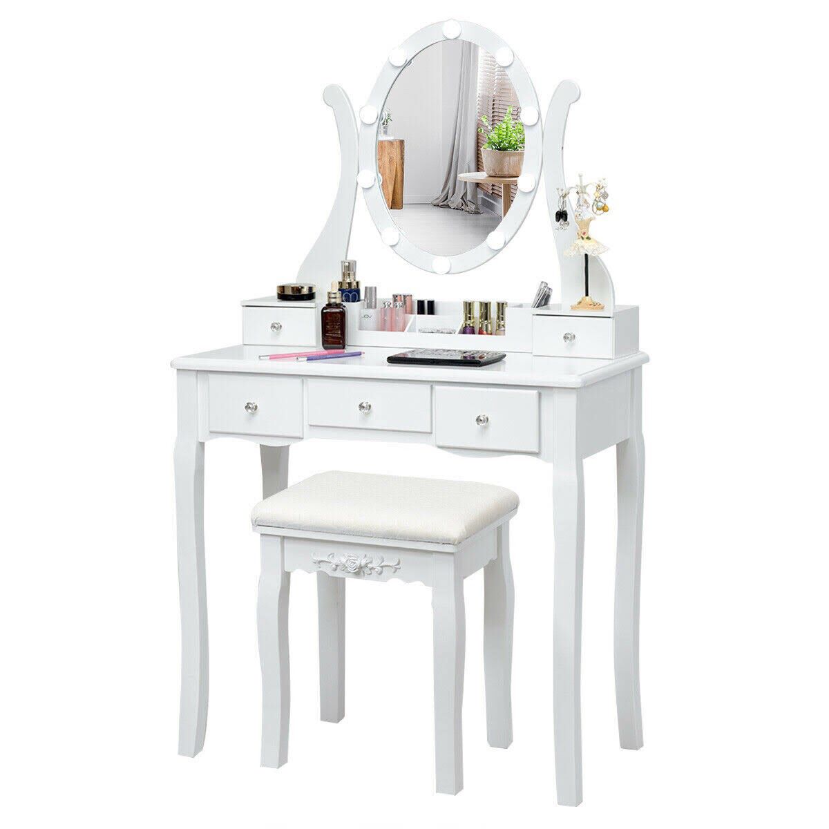 Touch Switch Makeup Dressing Vanity Table Set with 10 Light (p)