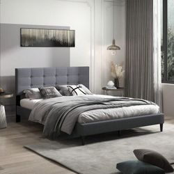 Modern Gray Upholstered Bed Frame