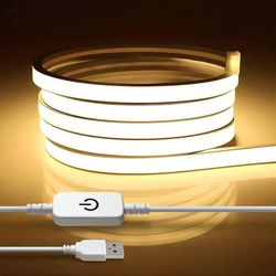 9.84 Ft LED Flex Strip Light, Waterproof IP65, USB Powered with Touch Control, Warm White, Cuttable Flexible Silicone Neon Rope Light for Bedroom, Par