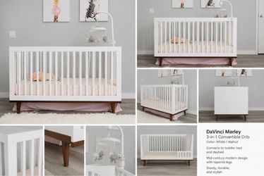 Modern White & Walnut Convertible Crib –