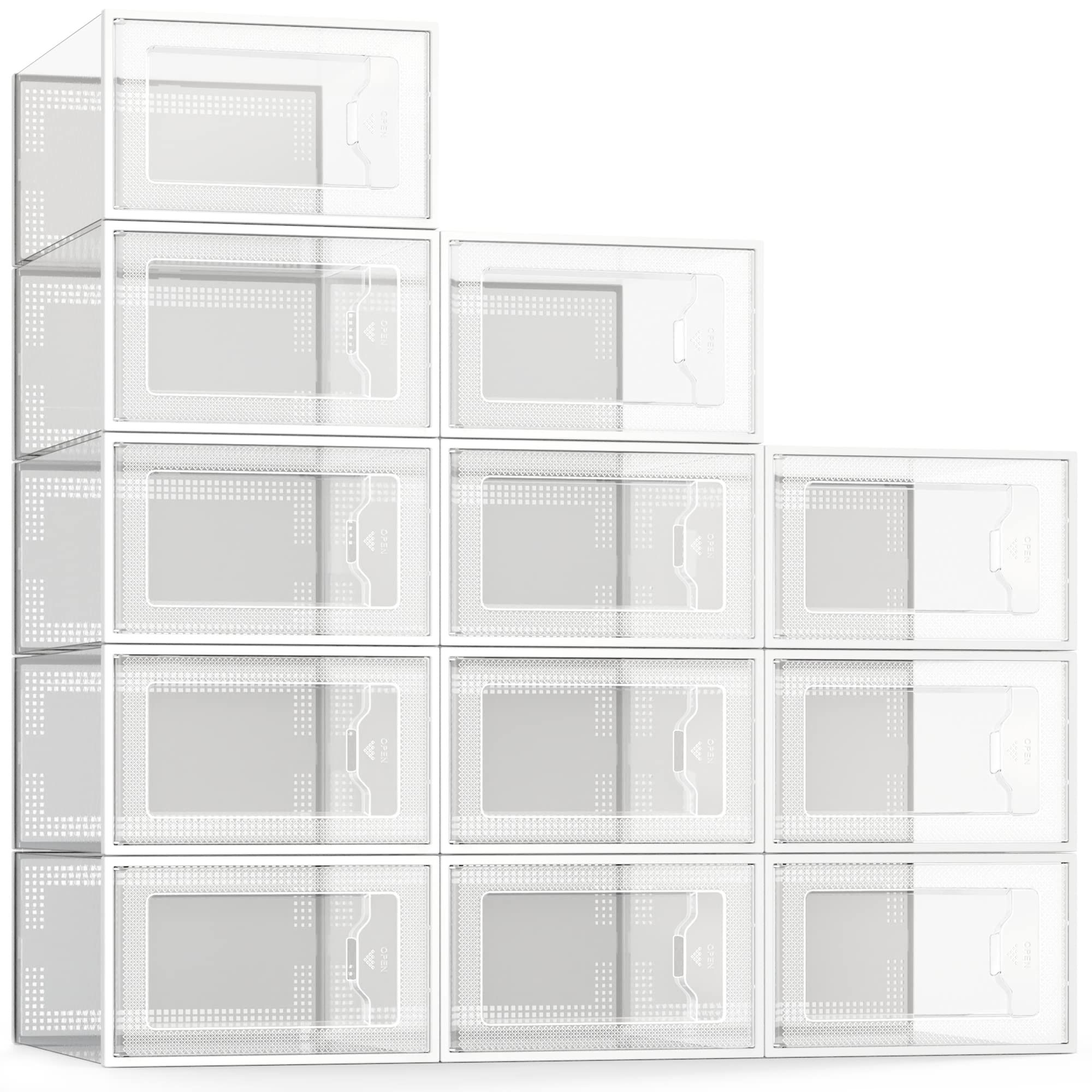8024 SEESPRING 12 Pack Shoe Storage Box, Clear Plastic Stackable Shoe Organizer For Closet, Space 