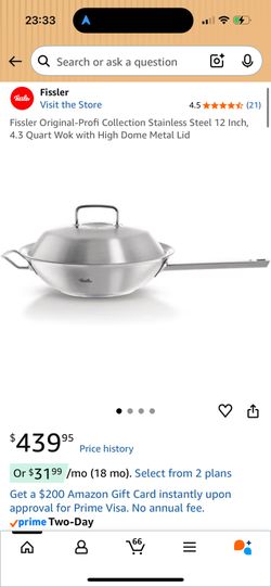 Fissler Original-Profi Collection Stainless Steel 12 Inch, 4.3 Quart Wok