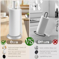 Paper Towel Holder,Stable Base Paper Towel Holder Stand,Stainless Steel Paper Towel Holder Countertop,20s Installation Paper Towel Stand,Sliver Paper