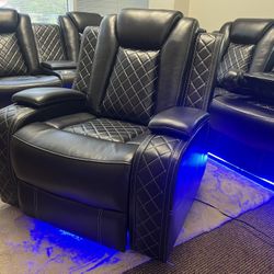 Living Room Recliner Set 3pc Black Led 