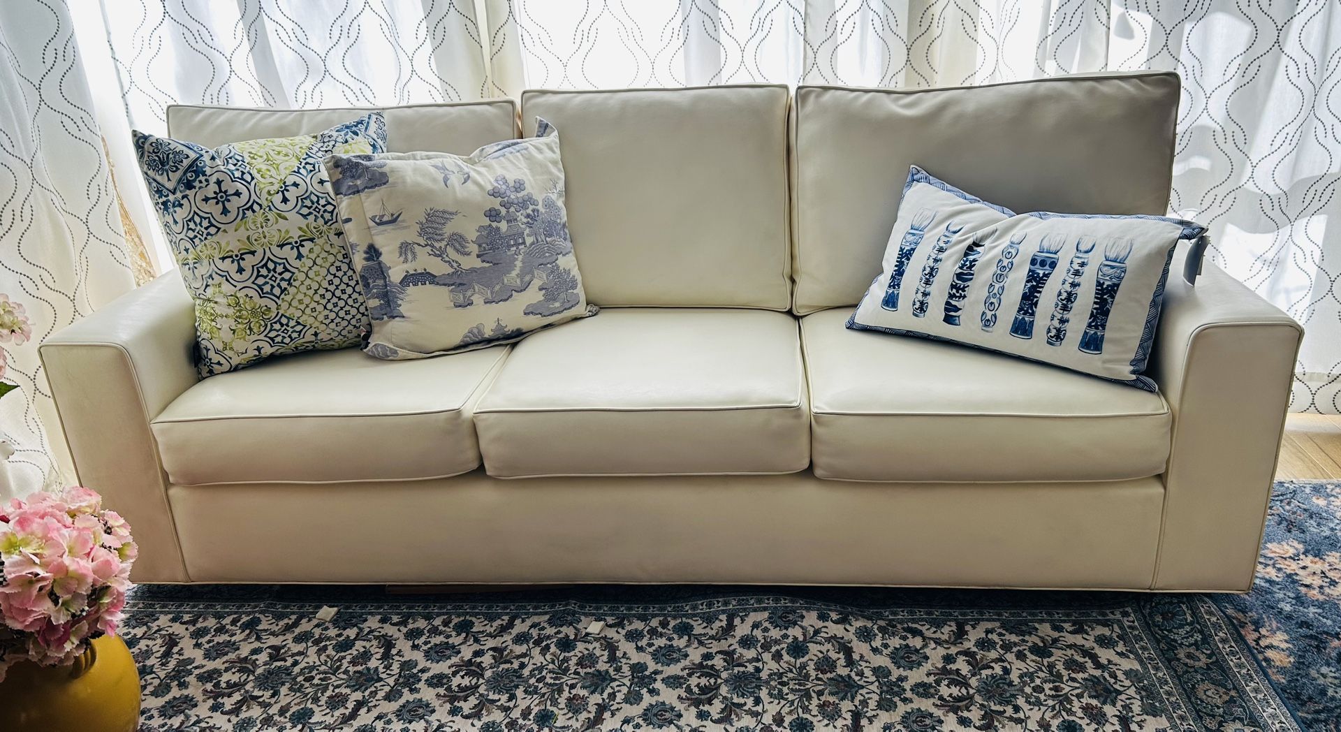 White Cream Leather Sofa .84” 